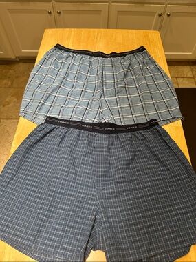 Hanes Plaid Cotton Boxer Shorts - Light Blue & Navy
